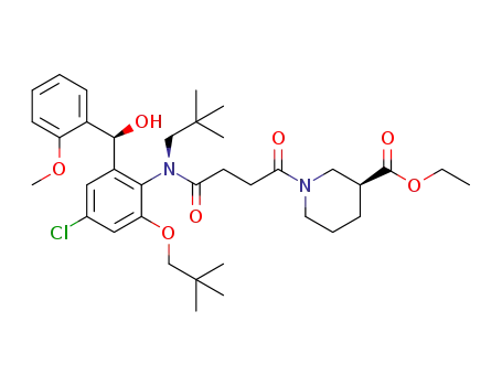 Molecular Structure of 922161-61-3 (3-Piperidinecarboxylic acid,
1-[4-[[4-chloro-2-(2,2-dimethylpropoxy)-6-[(S)-hydroxy(2-methoxyphenyl)
methyl]phenyl](2,2-dimethylpropyl)amino]-1,4-dioxobutyl]-, ethyl ester,
(3S)-)