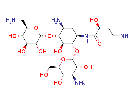 37517-28-5,AMIKACIN,1-N-[L-(-)-g-Amino-a-hydroxybutyryl]kanamycin A;Amukin;Antibiotic BB-K 8;Arikace;BB-K 8;Lukadin;Potentox;