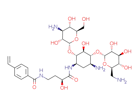 N-{3-[5-amino-2-(4-amino-3,5-dihydroxy-6-hydroxymethyl-tetrahydro-pyran-2-yloxy)-4-(6-aminomethyl-3,4,5-trihydroxy-tetrahydro-pyran-2-yloxy)-3-hydroxy-cyclohexylcarbamoyl]-3-hydroxy-propyl}-4-vinyl-benzamide