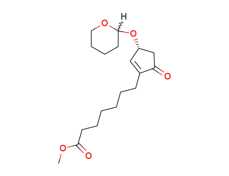 Molecular Structure of 60934-42-1 (1-Cyclopentene-1-heptanoic acid, 5-oxo-3-[(tetrahydro-2H-pyran-2-yl)oxy]-, Methyl ester, (3R)-)