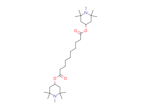 41556-26-7,Bis(1,2,2,6,6-pentamethyl-4-piperidyl) sebacate,Decanedioicacid, bis(1,2,2,6,6-pentamethyl-4-piperidinyl) ester (9CI);Bis(1,2,2,6,6-pentamethyl-4-piperidinyl)sebacate;Bis(1,2,2,6,6-pentamethyl-4-piperidyl) 1,8-octanedicarboxylate;Bis(1,2,2,6,6-pentamethyl-4-piperidyl) decanedioate;Bis(N-methyl-2,2,6,6-tetramethyl-4-piperidinyl) sebacate;Decanedioic acid,1,10-bis(1,2,2,6,6-pentamethyl-4-piperidinyl) ester;