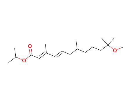 40596-69-8,METHOPRENE,2,4-Dodecadienoicacid, 11-methoxy-3,7,11-trimethyl-, 1-methylethyl ester, (E,E)-;(2E,4E)-3,7,11-Trimethyl-11-methoxydodeca-2,4-dienoic acid ethyl ester;Altosid;Altosid Liquid Larvicide;Altosid SR 10;Altosid XR;Apex 600E;Isopropyl (2E,4E)-11-methoxy-3,7,11-trimethyl-2,4-dodecadienoate;Juvemon;Juvenmon;Manina;Manta;Manta (hormone);Starbar Inhibitor;ZPA 1019;