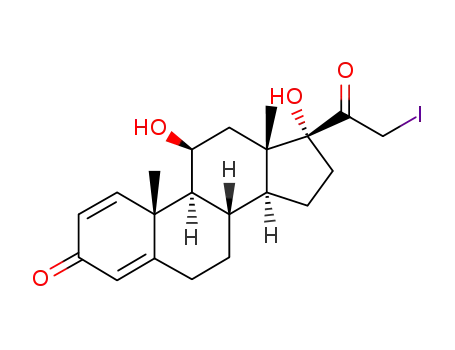 Molecular Structure of 49757-06-4 ((11beta)-11,17-dihydroxy-21-iodopregna-1,4-diene-3,20-dione)