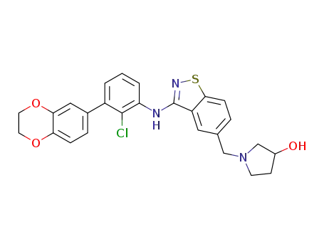 1-((3-((2-chloro-3-(2,3-dihydrobenzo[b][1,4]dioxin-6-yl)phenyl)amino)benzo[d]isothiazol-5-yl)methyl)pyrrolidin-3-ol