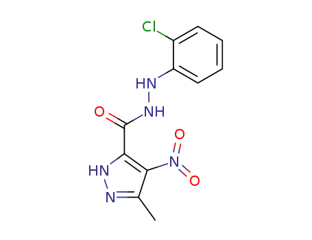 Molecular Structure of 81016-51-5 (1H-Pyrazole-3-carboxylic acid, 5-methyl-4-nitro-, 2-(2-chlorophenyl)hy drazide)