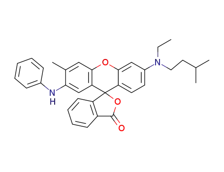Molecular Structure of 70516-41-5 (2'-anilino-6'-[ethyl(3-methylbutyl)amino]-3'-methylspiro[isobenzofuran-1(3H),9'-[9H]xanthene]-3-one)