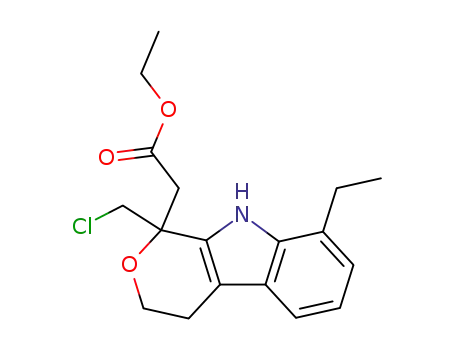 Molecular Structure of 591752-24-8 (Pyrano[3,4-b]indole-1-acetic acid,
1-(chloromethyl)-8-ethyl-1,3,4,9-tetrahydro-, ethyl ester)