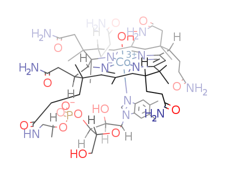 13422-51-0,Hydroxocobalamin,Cobinamide,dihydroxide, dihydrogen phosphate (ester), mono(inner salt), 3'-ester with5,6-dimethyl-1-a-D-ribofuranosyl-1H-benzimidazole;AlphaRedisol;Axlon;Ciplamin H;Cobalamin, hydroxo-;Cobalex;Cobalin H;Docclan;Docevita;Droxomin;Ducobee Hy;Hydrocobalamin;Hydrovit;Hydroxy vitamin B12;Hyxobamine;Neo-Betalin 12;Neo-Cytamen;Neo-Rojamin;OH-Duphar;Primabalt RP;Redisol H;Vibeden;Vitadurin;Vitamin B12a;