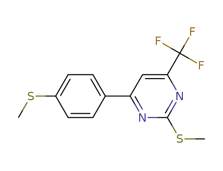 Molecular Structure of 342651-54-1 (Pyrimidine, 2-(methylthio)-4-[4-(methylthio)phenyl]-6-(trifluoromethyl)-)