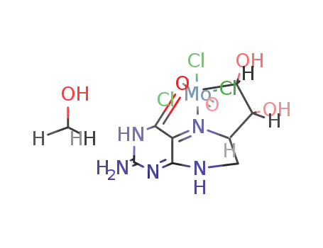 trichloro{(1'R,2'S,6R)-2-iminio-6-(1',2'-dihydroxypropyl)-3,6,7,8-tetrahydropteridin-4(3H)-one-O(4),N(5)}oxomolybdenum(IV)*MeOH