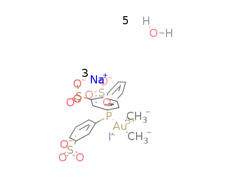 cis-Me2AuI(3,3',3''-phosphinidynetris(benzenesulfonic acid) trisodium salt)*5H2O