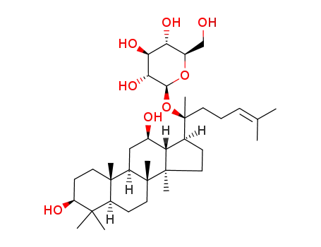 Molecular Structure of 39262-14-1 ((20S)-20-(β-D-Glucopyranosyloxy)dammara-24-ene-3β,12β-diol)