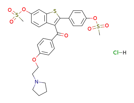 6-methanesulfonyloxy-2-(4-methanesulfonyloxyphenyl)-3-[4-(2-pyrrolidinoethoxy)benzoyl]benzo[b]thiophene, hydrochloride
