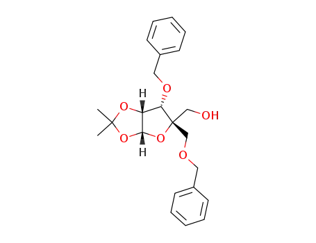 Molecular Structure of 153186-10-8 (1,2-O-(1-methylethylidene)-4-C-[(phenylmethoxy)methyl]-3-O-(phenylmethyl)-L-Lyxofuranose)