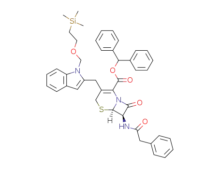 diphenylmethyl 8-oxo-7-<(phenylacetyl)amino>-3-<<1'-<<2-(trimethylsilyl)ethoxy>methyl>-1'H-indol-2'-yl>methyl>-5-thia-1-azabicyclo<4.2.0>oct-2-ene-2-carboxylate
