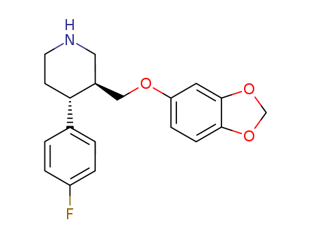 61869-08-7,Paroxetine,Piperidine,3-[(1,3-benzodioxol-5-yloxy)methyl]-4-(4-fluorophenyl)-, (3S-trans)-;(-)-Paroxetine;(-)-trans-4R-(4'-Fluorophenyl)-3S-((3',4'-methylenedioxyphenoxy)methyl)piperidine;Aropax;BRL 29060;Besitram;Casbol;FG 7051;Frosinor;Motivan;PaxPar;Paxetil;Paxil;
