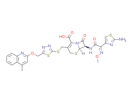 7-{[(2-aminothiazol-4-yl)(methoxyimino)acetyl]amino}-3-{[5-[(4-methylquinolin-2-yloxy)methyl]-1,3,4-thiadiazol-2-ylthio]methyl}-8-oxo-5-thia-1-azabicyclo[4.2.0]oct-2-ene-2-carboxylic acid