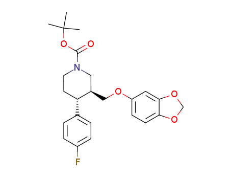 Molecular Structure of 200572-35-6 (1-Piperidinecarboxylic acid,
3-[(1,3-benzodioxol-5-yloxy)methyl]-4-(4-fluorophenyl)-,
1,1-dimethylethyl ester, (3S,4R)-)