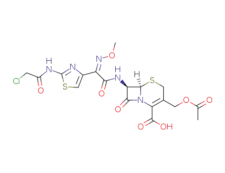 Molecular Structure of 64486-19-7 ([6R-[6alpha,7beta(Z)]]-3-(acetoxymethyl)-7-[[2-(chloroacetamido)thiazol-4-yl](methoxyimino)acetamido]-8-oxo-5-thia-1-azabicyclo[4.2.0]oct-2-ene-2-carboxylic acid)