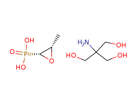78964-85-9,Fosfomycin tromethamine,Monurol (TN);Phosphonic acid, (3-methyloxiranyl)-, (2R-cis)-, compd. with 2-amino-2-(hydroxymethyl)-1,3-propanediol (1:1);Fosfomycin tromethamine (USAN);(1R,2S)-(1,2-Epoxypropyl)phosphonic acid, compound with 2-amino-2-(hydroxymethyl)-1,3-propanediol (1:1);Monurol;Fosfomycin compd. with trometamol;Z 1282;(2R-cis)-(3-Methyloxiranyl)phosphonic acid, compound with 2-amino-2-(hydroxymethyl)propane-1,3-diol (1:1);Tromethamine-fosfomycin;