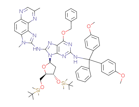 6-benzyloxy-N2-[bis-(4-methoxy-phenyl)-phenyl-methyl]-9-[4-(tert-butyl-dimethyl-silanyloxy)-5-(tert-butyl-dimethyl-silanyloxymethyl)-tetrahydro-furan-2-yl]-N8-(3,8-dimethyl-3H-imidazo[4,5-f]quinoxalin-2-yl)-9H-purine-2,8-diamine