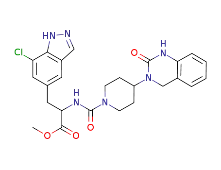 Molecular Structure of 635710-82-6 (1H-Indazole-5-propanoic acid,
7-chloro-a-[[[4-(1,4-dihydro-2-oxo-3(2H)-quinazolinyl)-1-piperidinyl]carb
onyl]amino]-, methyl ester)