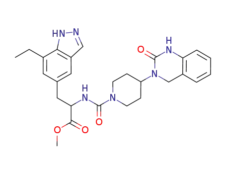 (+/-)-3-(7-ethyl-1H-indazol-5-yl)-2-{[4-(2-oxo-1,4-dihydro-2H-quinazolin-3-yl)-piperidine-1-carbonyl]-amino}-propionic acid methyl ester