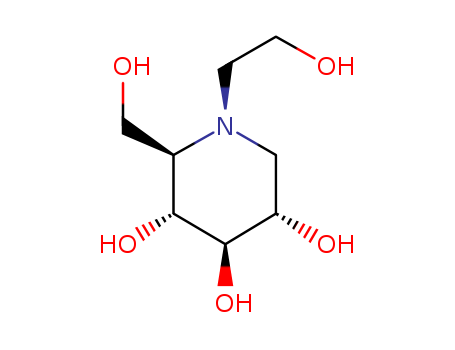 72432-03-2,Miglitol,3,4,5-Piperidinetriol,1-(2-hydroxyethyl)-2-(hydroxymethyl)-, [2R-(2a,3b,4a,5b)]-;BAY 1099;BAY-m 1099;Diastabol;Glyset;3,4,5-Piperidinetriol,1-(2-hydroxyethyl)-2-(hydroxymethyl)-, (2R,3R,4R,5S)-;