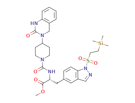 (R)-2-{[4-(2-Oxo-1,4-dihydro-2H-quinazolin-3-yl)-piperidine-1-carbonyl]-amino}-3-[1-(2-trimethylsilanyl-ethanesulfonyl)-1H-indazol-5-yl]-propionic acid methyl ester