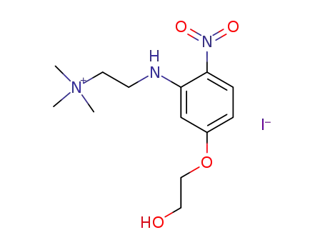 Molecular Structure of 144674-98-6 (Ethanaminium,
2-[[5-(2-hydroxyethoxy)-2-nitrophenyl]amino]-N,N,N-trimethyl-, iodide)