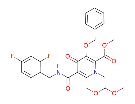 Molecular Structure of 1229006-21-6 (5-[[[(2,4-Difluorophenyl)methyl]amino]carbonyl]-1-(2,2-dimethoxyethyl)-1,4-dihydro-4-oxo-3-(phenylmethoxy)-2-pyridinecarboxylic acid methyl ester)