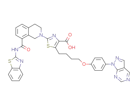 5-(4-(4-(1H-pyrazolo[3,4-d]pyrimidin-1-yl)phenoxy)butyl)-2-(8-(benzo[d]thiazol-2-ylcarbamoyl)-3,4-dihydroisoquinolin-2(1H)-yl)thiazole-4-carboxylic acid