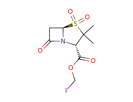 Molecular Structure of 76247-39-7 (iodomethyl (2S-cis)-3,3-dimethyl-7-oxo-4-thia-1-azabicyclo[3.2.0]heptane-2-carboxylate 4,4-dioxide)