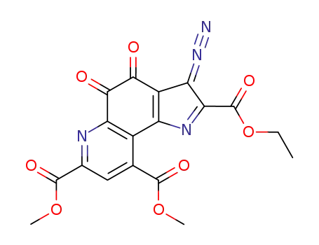 Molecular Structure of 80721-46-6 (3H-Pyrrolo[2,3-f]quinoline-2,7,9-tricarboxylic acid,
3-diazo-4,5-dihydro-4,5-dioxo-, 2-ethyl 7,9-dimethyl ester)