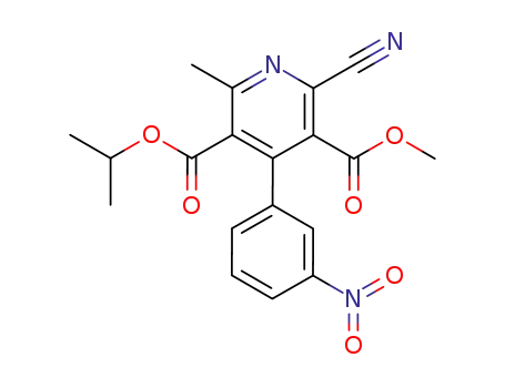 Molecular Structure of 99935-62-3 (3,5-Pyridinedicarboxylic acid, 2-cyano-6-methyl-4-(3-nitrophenyl)-,
3-methyl 5-(1-methylethyl) ester)