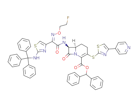 (6R,7S)-7-{2-[(Z)-2-Fluoro-ethoxyimino]-2-[2-(trityl-amino)-thiazol-4-yl]-acetylamino}-8-oxo-3-(4-pyridin-4-yl-thiazol-2-ylsulfanyl)-1-aza-bicyclo[4.2.0]oct-2-ene-2-carboxylic acid benzhydryl ester