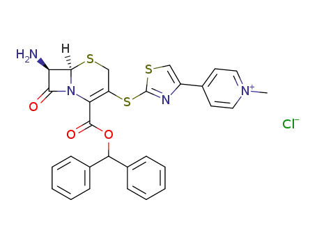 benzhydryl 7β-amino-3-[4-(1-methyl-4-pyridinio)-1,3-thiazol-2-yl]thio-3-cephem-4-carboxylate chloride