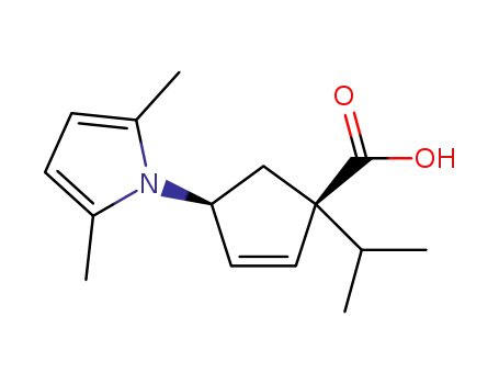 Molecular Structure of 851916-39-7 ((1S,4S)-4-(2,5-diMethyl-1H-pyrrol-1-yl)-1-(propan-2-yl)cyclopent-2-ene-1-carboxylic acid)