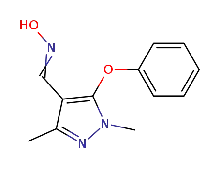Molecular Structure of 110035-28-4 (Pyrazole-1,3-dimethyl-5-phenoxy-4-carboxaldehyde oxime)