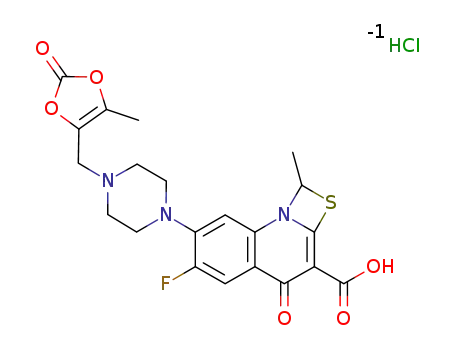 6-fluoro-1-methyl-7-[4-(5-methyl-2-oxo-1,3-dioxolen-4-yl)methyl-1-piperazinyl]-4-oxo-4H-[1,3]thiazeto[3,2-a]quinoline-3-carboxylic acid hydrochloride