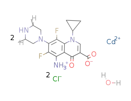 [Cd(5-amino-1-cyclopropyl-7-(cis-3,5-dimethyl-1-piperazinyl)-6,8-difluoro-1,4-dihydro-4-oxo-3-quinocarboxylate)2(H2O)]Cl2