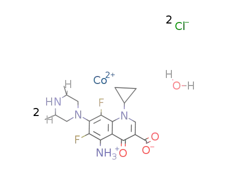 [Co(5-amino-1-cyclopropyl-7-(cis-3,5-dimethyl-1-piperazinyl)-6,8-difluoro-1,4-dihydro-4-oxo-3-quinocarboxylate)2(H2O)]Cl2