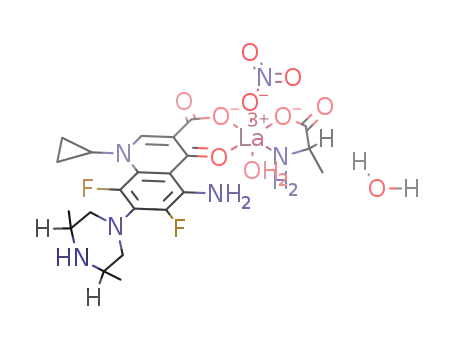 La(NO3)(sparfloxacin(1-))(DL-alanine)(H2O)*H2O