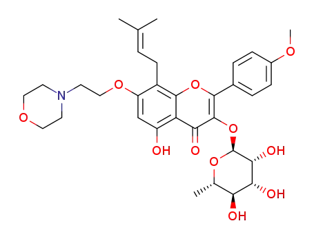 5-hydroxy-2-(4-methoxyphenyl)-8-(3-methylbut-2-en-1-yl)-7-(2-morpholinoethoxy)-3-(((2S,3R,4R,5R,6S)-3,4,5-trihydroxy-6-methyltetrahydro-2H-pyran-2-yl)oxy)-4H-chromene-4-one