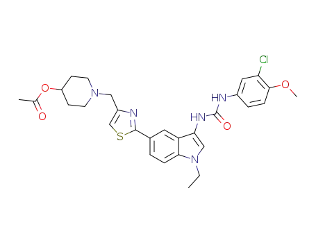 1-((2-(3-(3-(3-chloro-4-methoxyphenyl)ureido)-1-ethyl-1H-indol-5-yl)thiazol-4-yl)methyl )piperidin-4-yl acetate