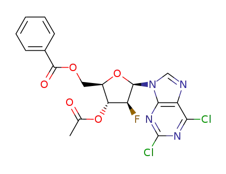 Molecular Structure of 103884-99-7 (9H-Purine, 9-(3-O-acetyl-5-O-benzoyl-2-deoxy-2-fluoro-β-D-arabinofuranosyl)-2,6-dichloro-)