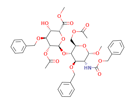 114869-97-5,a-D-Glucopyranoside, methyl4-O-[2-O-acetyl-6-methyl-3-O-(phenylmethyl)-a-L-idopyranuronosyl]-2-deoxy-2-[[(phenylmethoxy)carbonyl]amino]-3-O-(phenylmethyl)-,6-acetate,a-D-Glucopyranoside,methyl  4-O-[2-O-acetyl-6-methyl-3-O-(phenylmethyl)-a-L-idopyranuronosyl]-2-deoxy-2-[[(phenylmethoxy)carbonyl]amino]-3-O-(phenylmethyl)-,6-acetate
