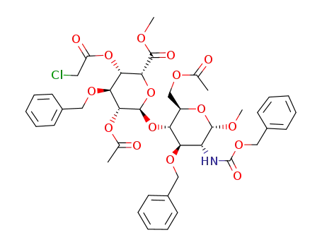 methyl 6-O-acetyl-3-O-benzyl-2-benzyloxycarbonylamino-2-deoxy-4-O-(methyl 2-O-acetyl-3-O-benzyl-4-O-chloroacetyl-α-L-idopyranosyluronate)-α-D-glucopyranoside
