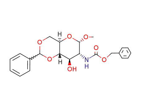 Molecular Structure of 60076-41-7 (Methyl-2-deoxy-2-[[(phenylmethoxy)carbonyl]amino]-4,6-O-(phenylmethylene)-alpha-D-glucopyranoside)