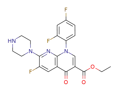 Molecular Structure of 104051-62-9 (1,8-Naphthyridine-3-carboxylic acid, 1-(2,4-difluorophenyl)-6-fluoro-1,4-dihydro-4-oxo-7-(1-piperazinyl)-, ethyl ester)